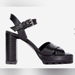NIB! The Kooples, Black Lizard Effect Leather Heeled Sandal, Size 37/6, NEW!!